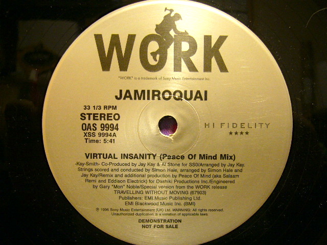 JAMIROQUAI / VIRTUAL INSANITY (PEACE OF MIND MIX) (US-PROMO) - SOURCE  RECORDS (ソースレコード）