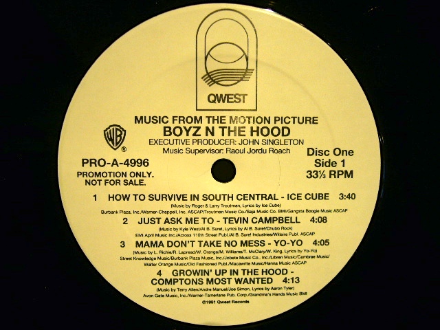 O.S.T / BOYZ N THE HOOD (MUSIC FROM THE MOTION PICTURE) (US PROMO